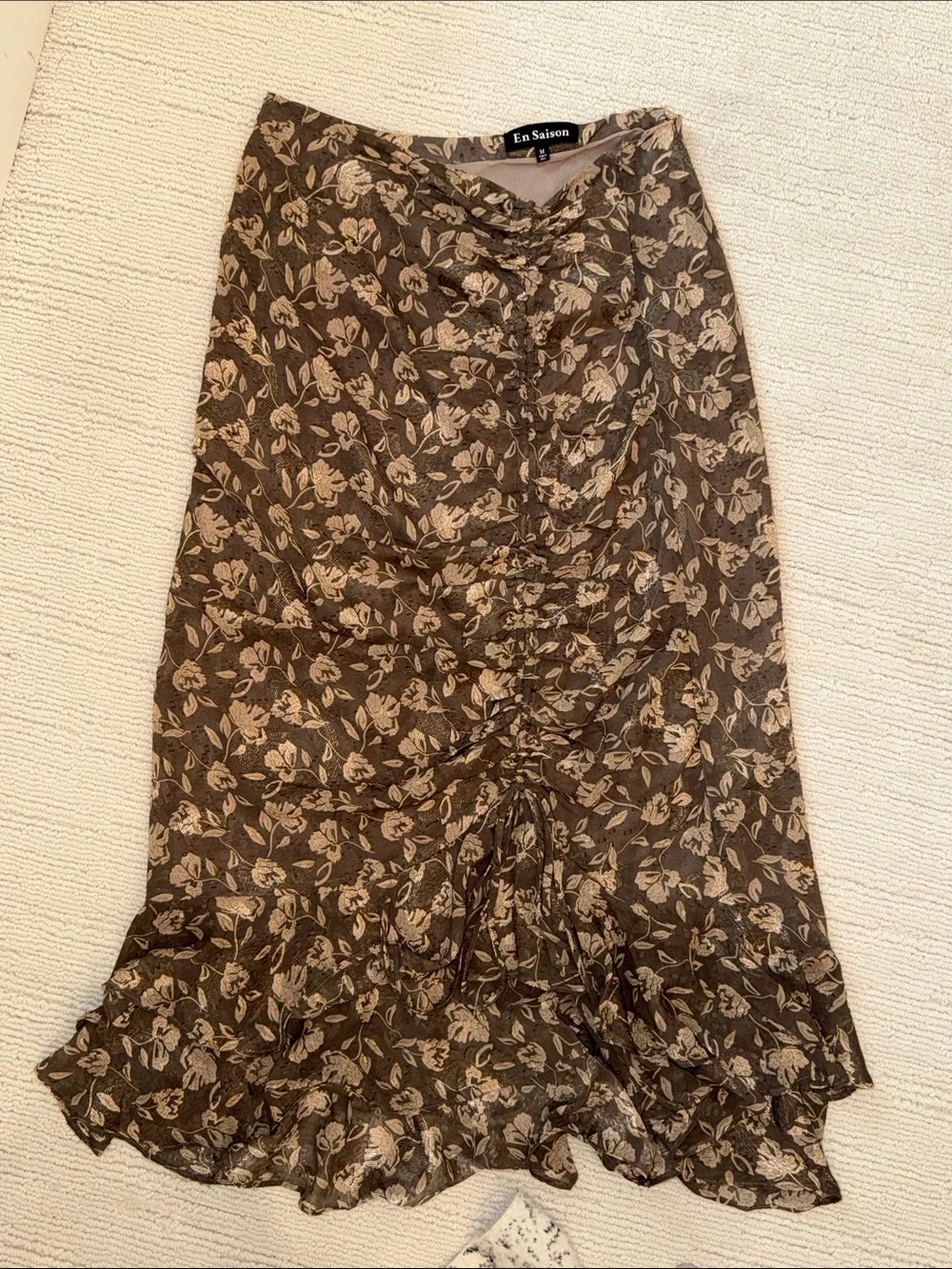 En Saison Brown Floral Ruffle Midi Skirt size medium - worn 1x